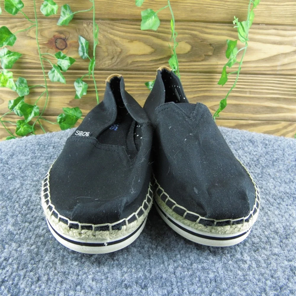 Bobs By Skechers Women Flat Shoes Black‎ Fabric Slip On Size 9 Medium